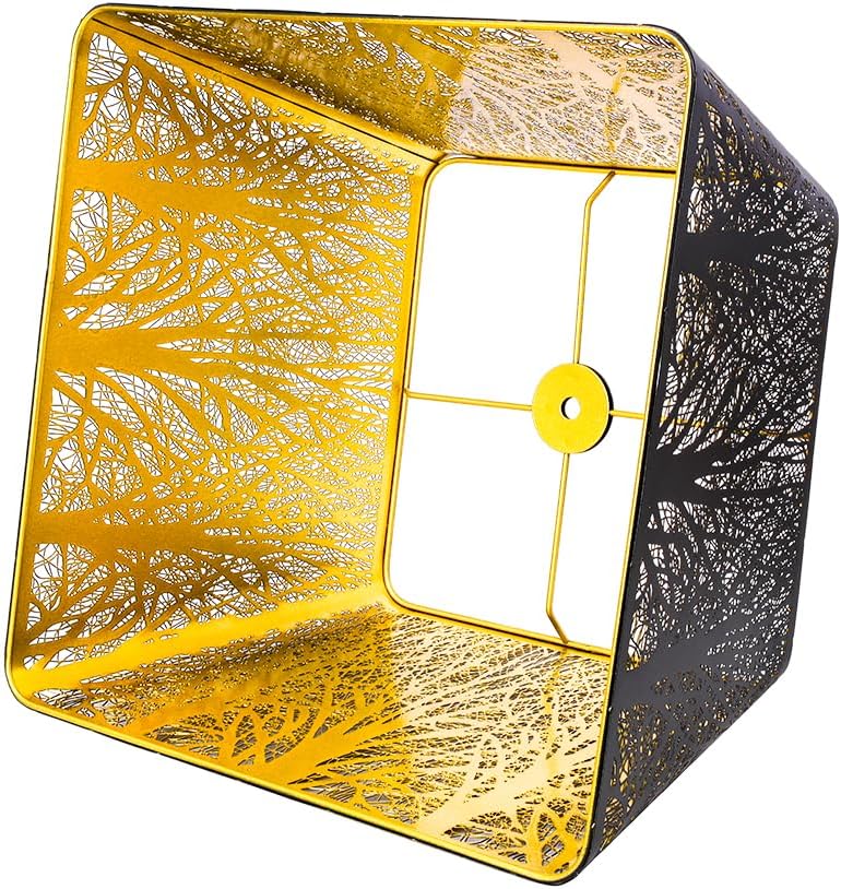 Medium Square Lamp Shades, ALUCSET Metal Lampshade with Pattern of Trees for Table Lamp and Floor Light, 9 x 12 x 8.8 Inch, Spider (Black/Gold) - Image 4