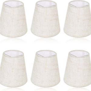 Chandelier Lamp Shades Set of 6, 5 Inch Mini Barrel Lampshades Replacement Small Clip on Linen Lampshade for Table Lamp Wall Sconce Ceiling Light Candelabra Light Bulbs Bottom 5.5''x 3.5''x 5.1''