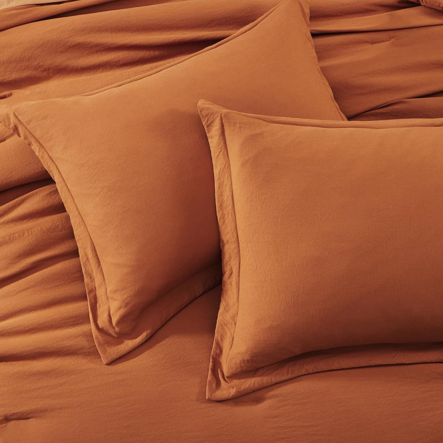 WRENSONGE Queen Comforter Set- 7 Pieces Soft Burnt Orange Bed in a Bag with Fitted Sheet, Flat Sheet, 2 Shams, and 2 Pillowcases-Warm Bed Sets Fall Comforter for All Seasons - Image 5