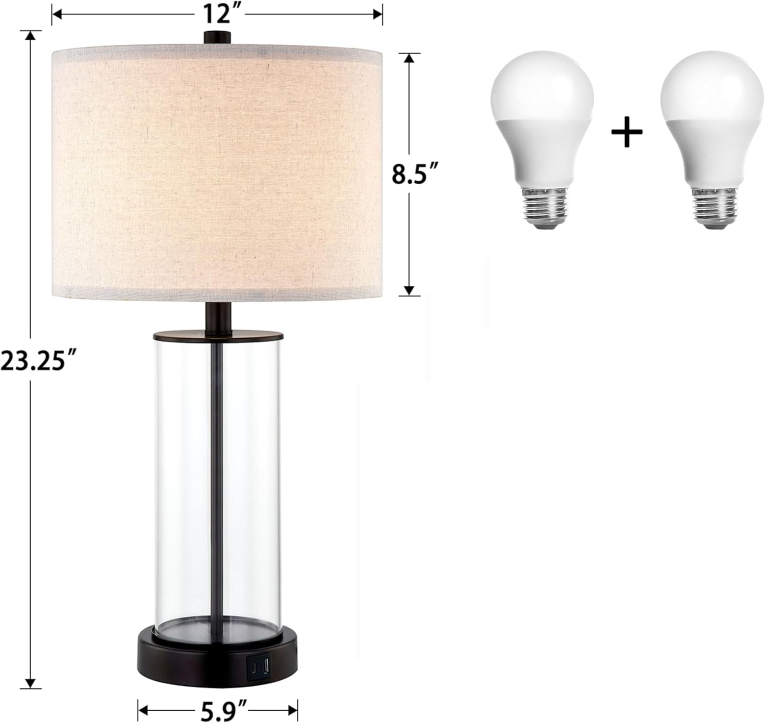 Kyrid 23.5'' Glass Table Lamp Set of 2 for Living Room with USB Ports and AC Outlets(Bulbs Included) - Image 7