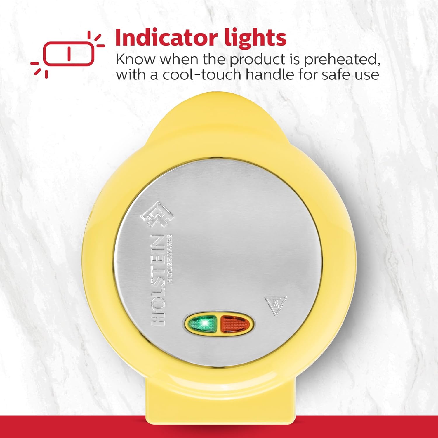 Holstein Housewares Stainless Steel 2 Section Omelet & Frittata Maker, Non Stick Coating, Easy To Clean, Indicator Lights, Compact Storage, Prepare Versatile Recipes in Minutes. 2 Portions, Yellow - Image 5