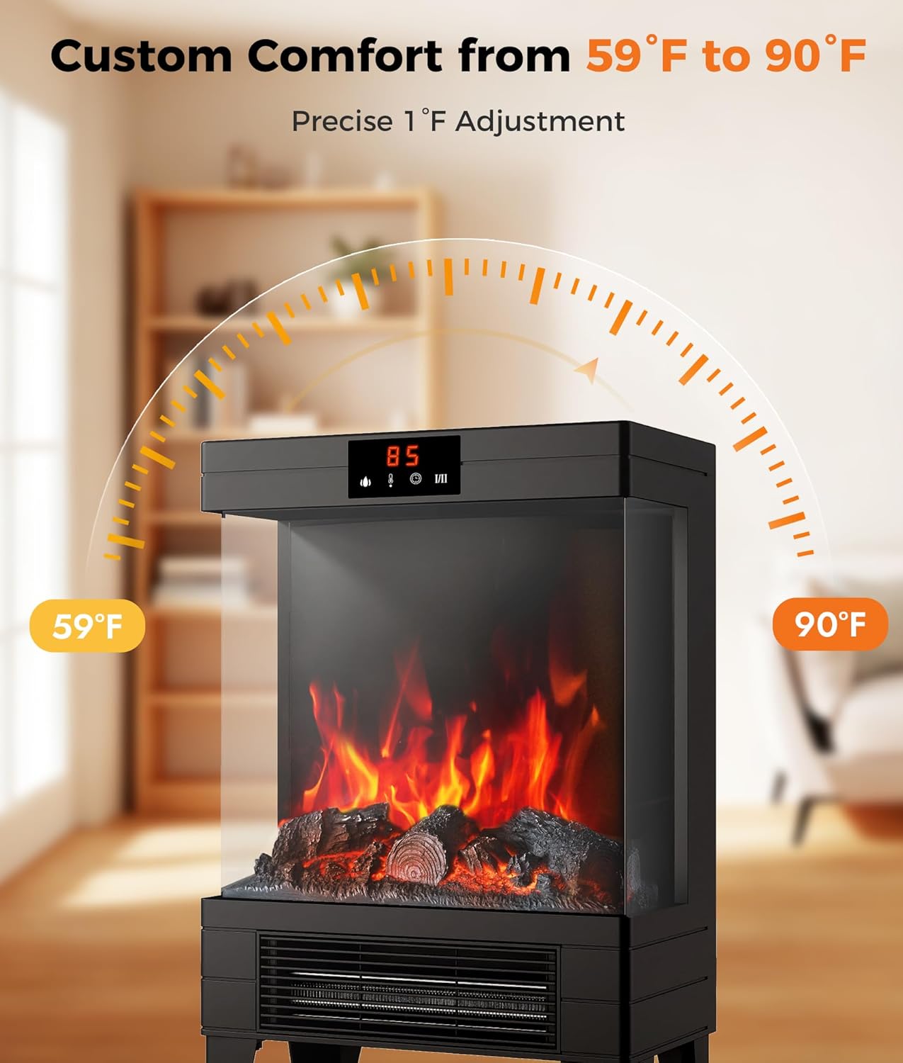Electric Fireplace Stove Heater - Freestanding Fireplace Heater for Indoor Use with Realistic 3D Flame, Adjustable Thermostat & Remote, Quiet, Timer for Living Room and Bedroom - Image 7