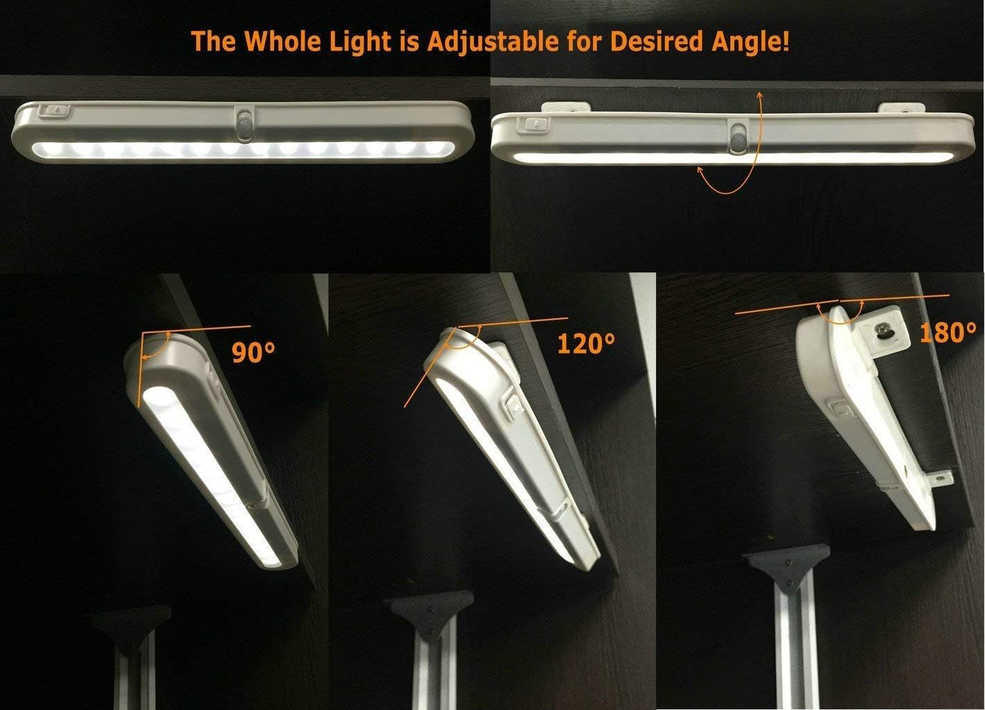 BLS T01L LED Closet Light, Super Bright 20 LED Under Cabinet Lighting Battery Powered/DC Input Wireless Motion Sensing Light, Auto On Off Switch, Motion Sensor & Light Sensor, Light Beam Adjustable - Image 5