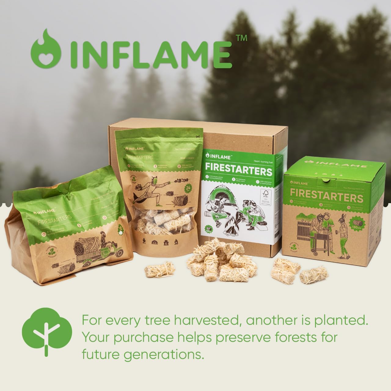 Inflame Fire Starters 300 pcs Fire Starters for Campfires, Grill, BBQ, Fireplace, Woodstove - Charcoal Starter - Waterproof, Weather-Resistant - Natural Wood Fireplace Starters - Image 3