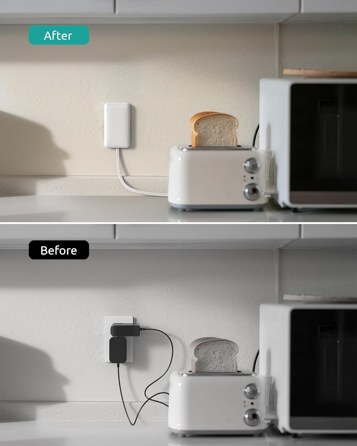 Flat Extension Cord Short 3ft, ETL Listed, NUTICT 3 Prong Indoor Extension Cord Flat Wall Plug with Outlet Cover, 13A/1625W, 900J Surge Protector, Small Outlet Extender for Kitchen Bathroom, White - Image 2