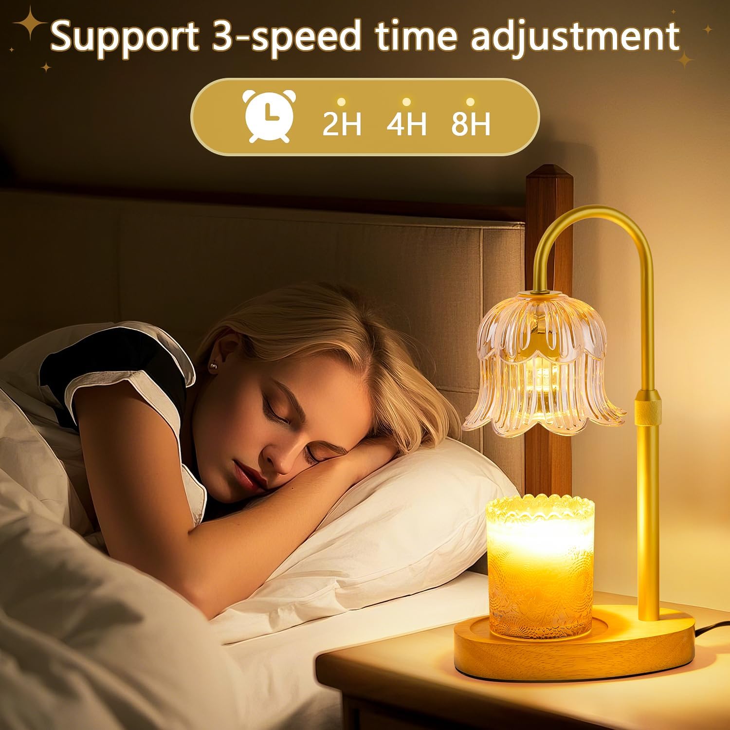 Candle Warmer Lamp Electric Timer - Candles Warming Light Height Adjustable Dimmable Warmers Flower Lamps No Flame Heat Warm Melt Wax Jar Modern Home Decor Table Lights for Home Living Bedroom - Image 4