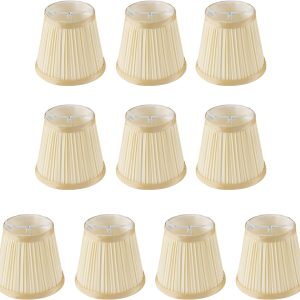 Set of 10 Small Lamp Shade Chandelier Pleated Empire Clip-on Fitter Lampshade 4.9"X3.34"X4.33"for Table Chandeliers Candle Wall Light Replacement(Beige)