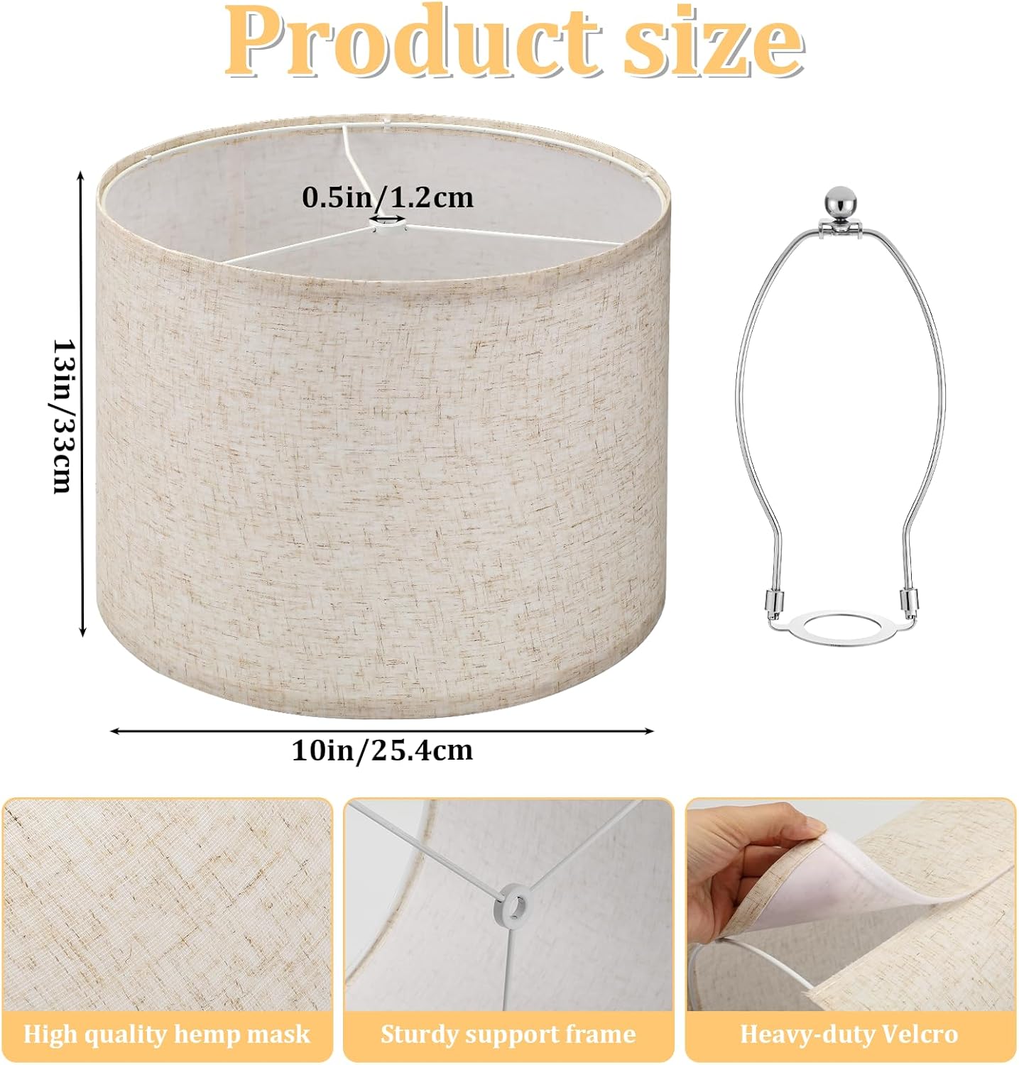 Drum Lamp Shades for Table Lamps, 13" Top X 13" Bottom X 10" High Large Lamp Shades Floor Lamps Shade Beige Modern Fabric Lampshade Spider, Harp Holders Included, Easy Assembly - Image 2
