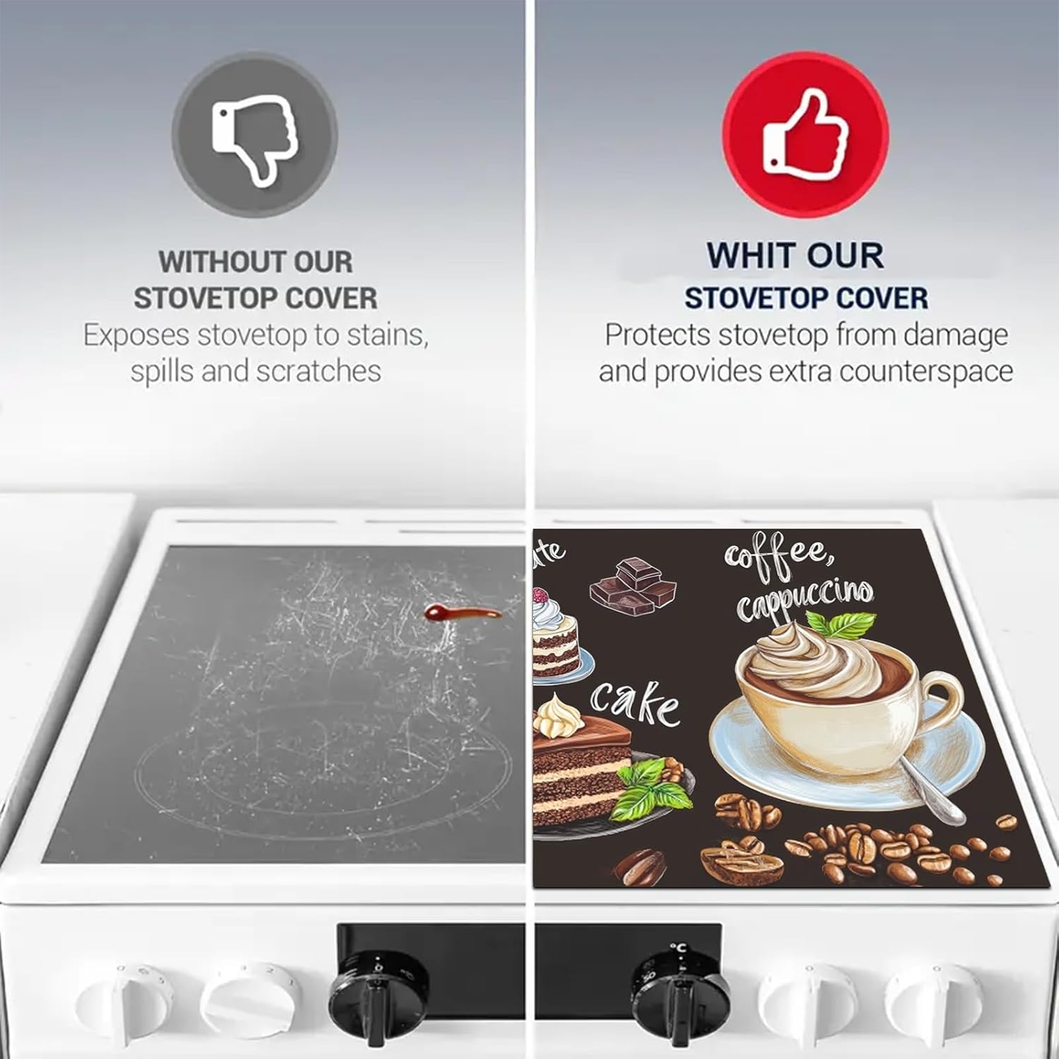 Stove Top Covers for Electric Stove 28x20 Inch Countertop Protector Glass Top Stove Cover Heat Resistant RV Range Covers Dish Drying Mat Coffee Chocolate Cake Design - Image 9