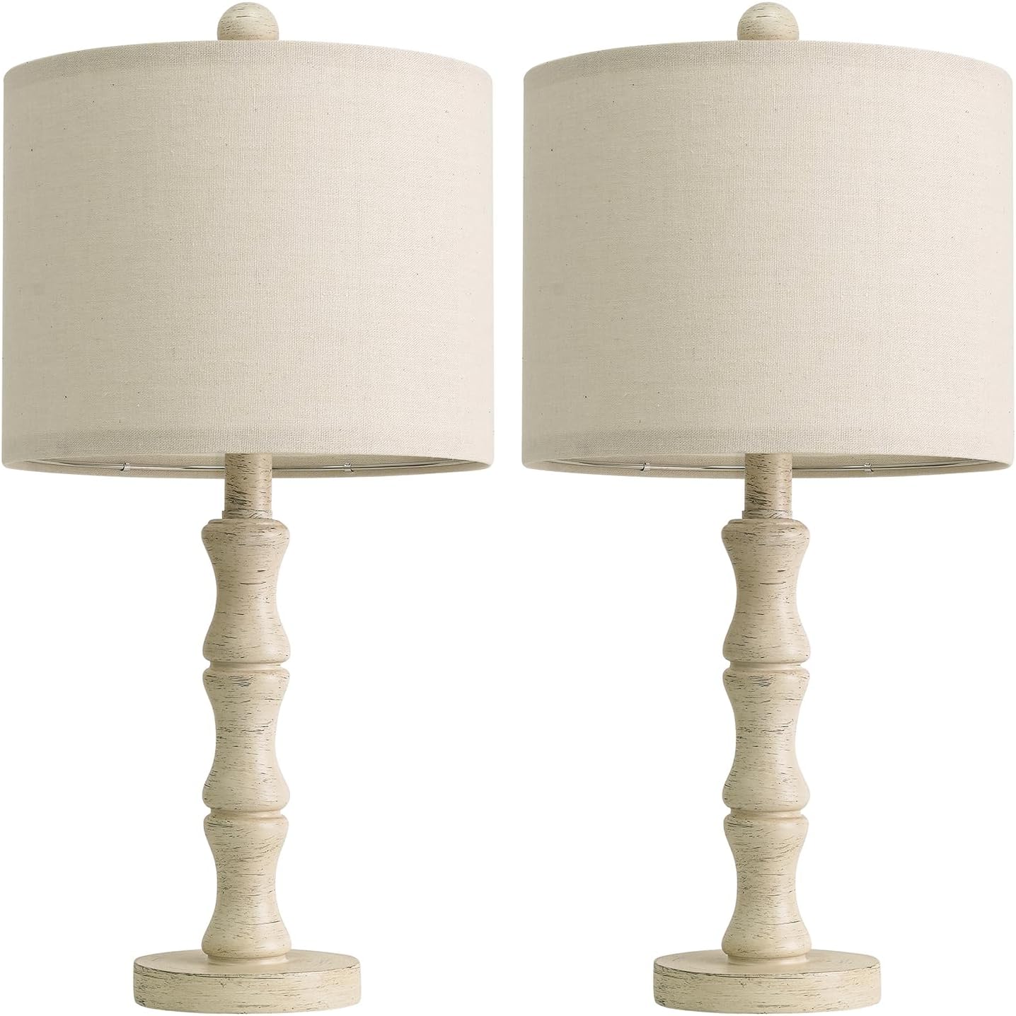 BOBOMOMO 20.5" Farmhouse Bedside Lamps Set of 2, Vintage Nightstand Lamps with Antique White Resin Base & Linen Shade, Small Table Lamps for Bedroom, Living Room, Nursery & Light Neutral Home Décor - Image 6