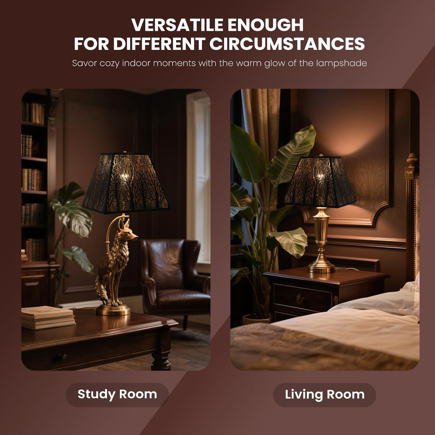 Large Metal Lampshade New Pyramid Shape Design 8'' Top 14'' Bottom 11'' Height ALUCSET Square Bell Shade Lamp Shade Forest Design Black and Gold fits for Table Lamps and Floor Lamps - Image 5