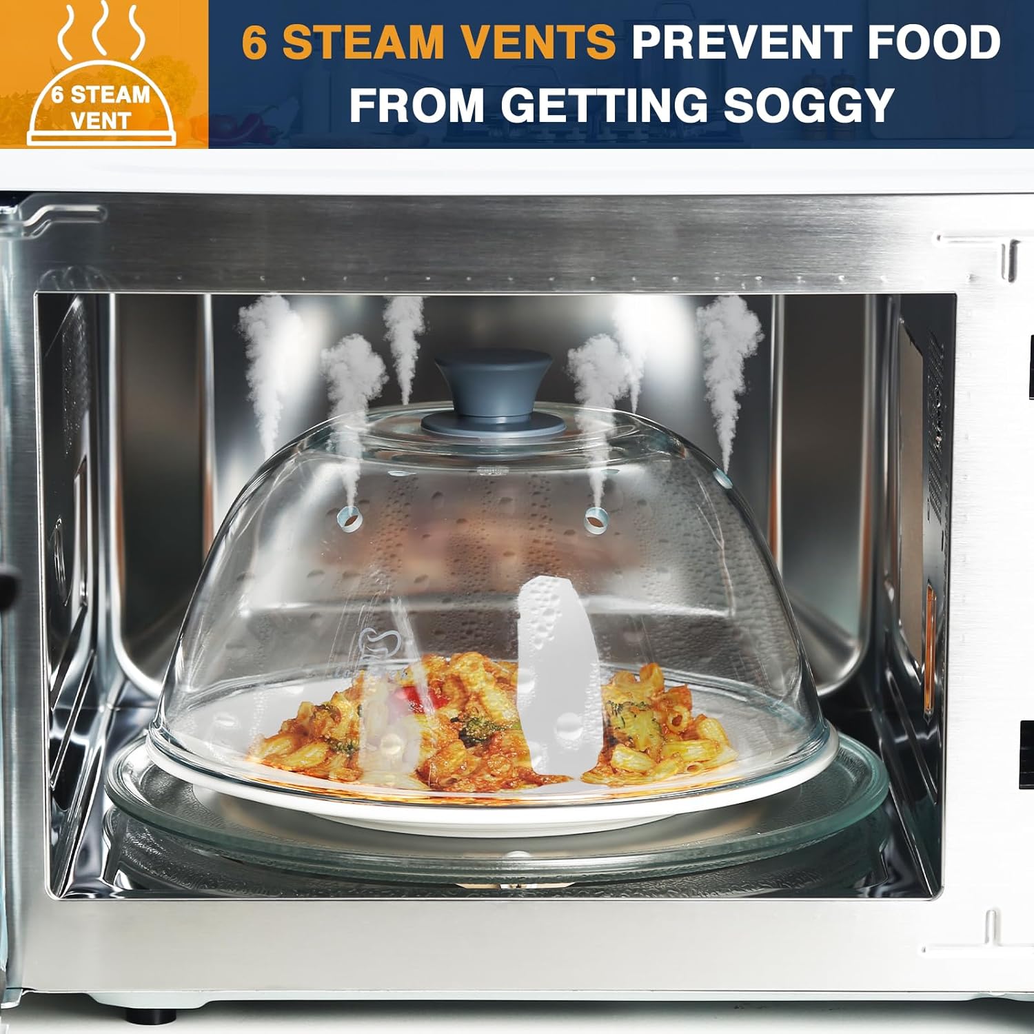 Tall Glass Microwave Splatter Cover, Microwave Oven Covers for Food, Splatter Guard Lid, BPA Free & Dishwasher Food Grade Safe, Non-Plastic with Silicone Handle for Plates, Dishes, Bowls-10in - Image 4