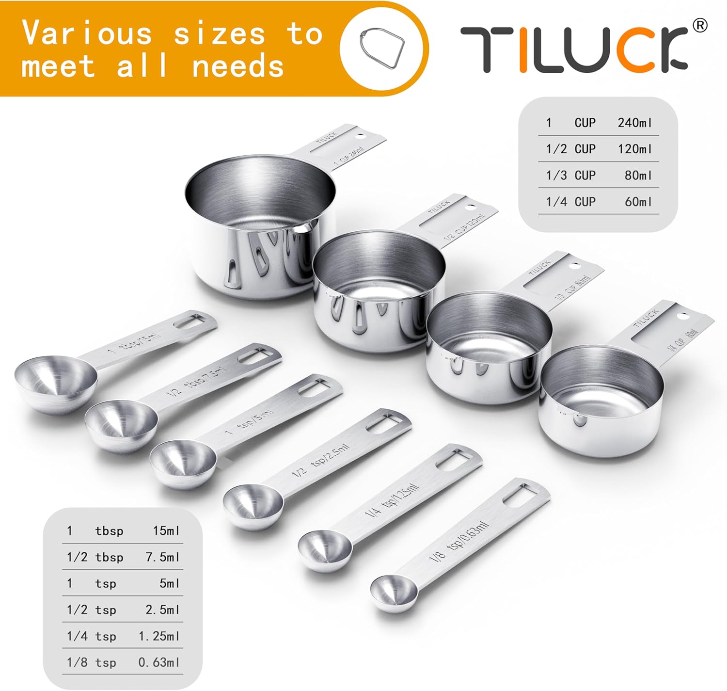 TILUCK Stainless Steel Measuring Cups & Spoons Set, Cups and Spoons,Kitchen Gadgets for Cooking & Baking (10) - Image 2