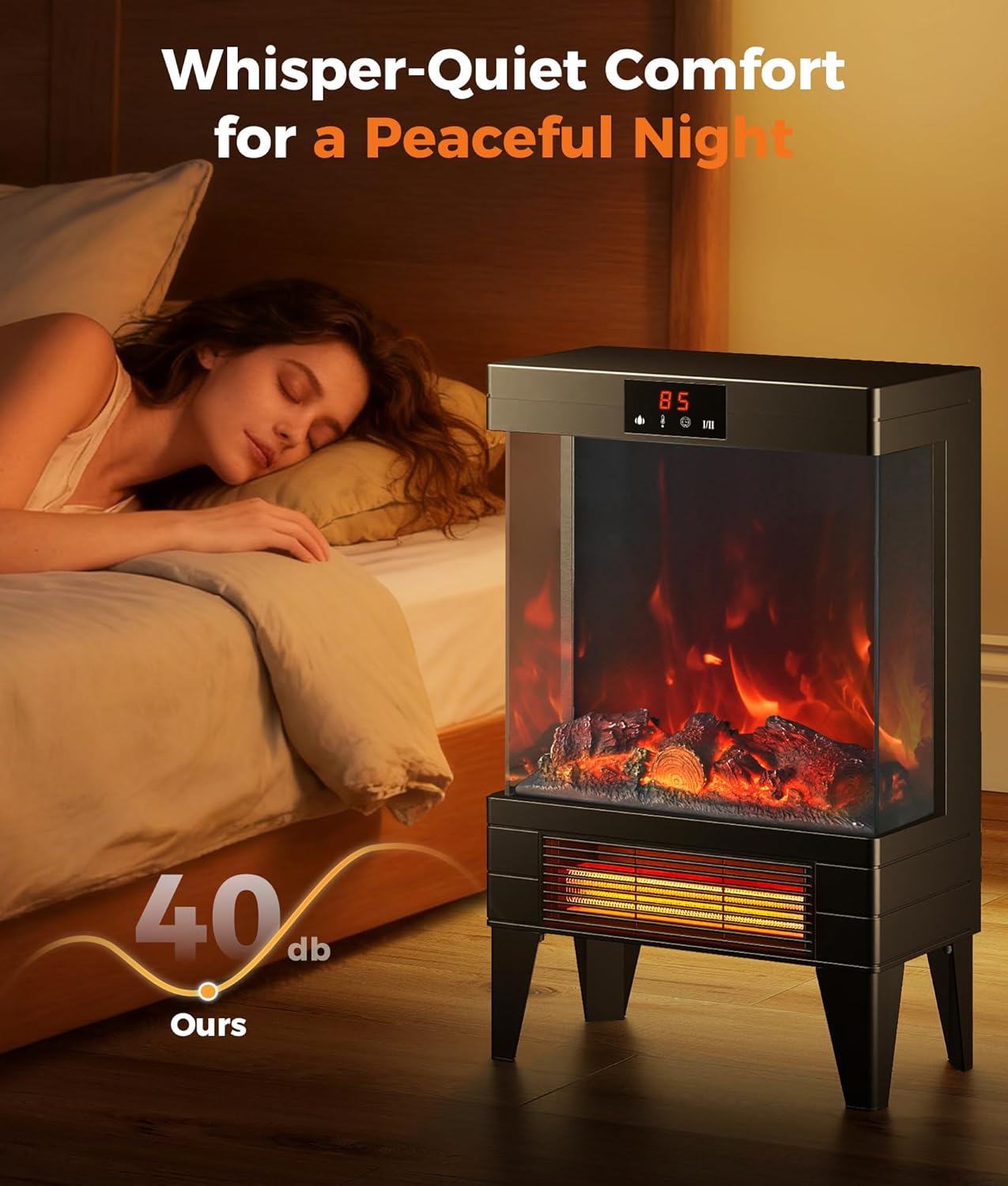 Electric Fireplace Stove Heater - Freestanding Fireplace Heater for Indoor Use with Realistic 3D Flame, Adjustable Thermostat & Remote, Quiet, Timer for Living Room and Bedroom - Image 5