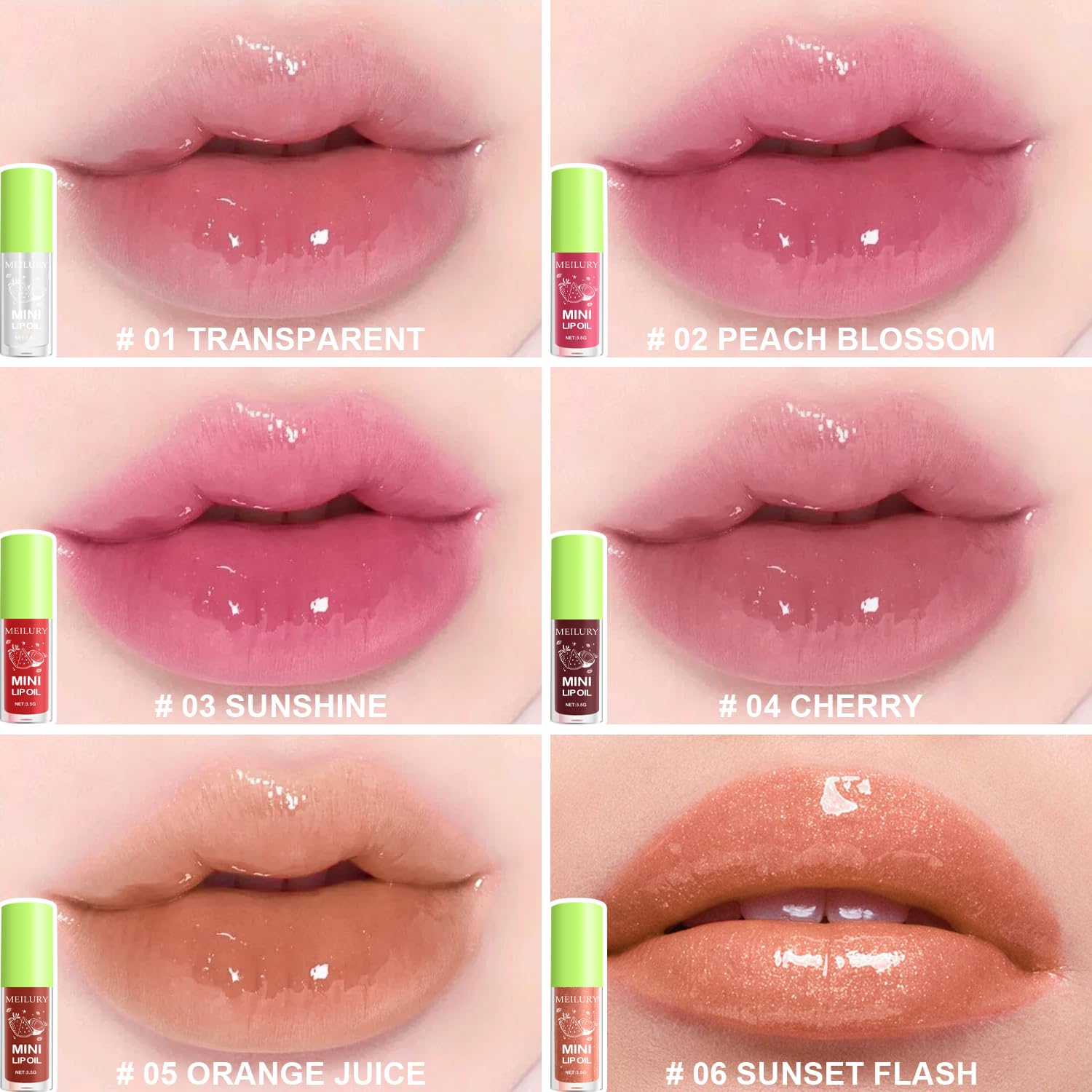 6pcs Lip Gloss Oil Set, Mini Hydrating Lip Glow Oil Lip Gloss, Lipgloss Lipoil Set for Women Girls Teens, Tinted Plumping Fat Lip Oil Lip Balm for Dry Lips Nourishing (SET A) - Image 2