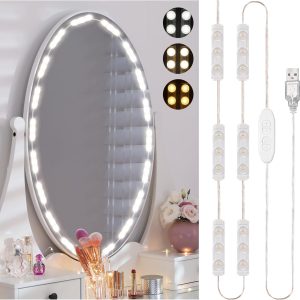 Consciot LED Vanity Lights for Mirror, Hollywood Style Strip, Adjustable Color & Brightness, USB Cable, Dimmable Makeup Stick on Table Dressing Room, White