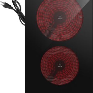 Electric Cooktop 2 Burners 110V~120V, 12'' Plug in Electric Stove Top,Countertop or Built-in,Ceramic Glass,Sensor Touch Control,Timer,9 Power Levels,Portable,1800W