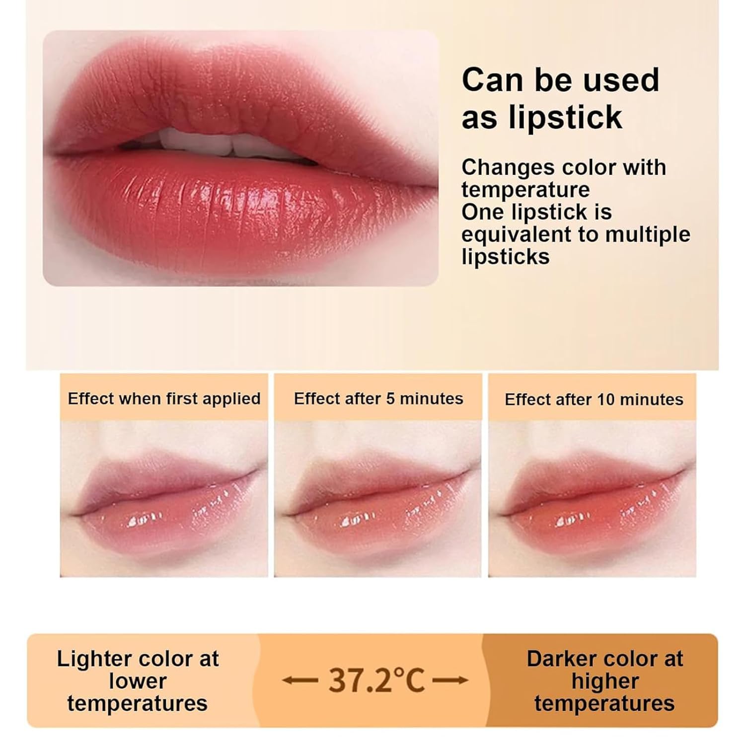Transferproof Color Changing Lipstick,Gold Crystal Ph Lipstick Color Changing,Clear Lip stick That Changes Color,Long Lasting 24 Hours Moisturizing Glossy Shine Lip Gloss for Women (1pcs) - Image 7