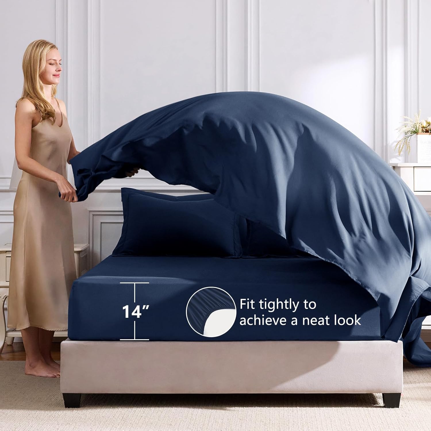 CozyLux Queen Comforter Set Navy Blue - Bed in a Bag Queen Size 7 Pieces, Luxury Soft Bed Set for All Seasons, Bedding Set with Down Alternative Comforter, Sheets, Pillowcases & Shams - Image 5