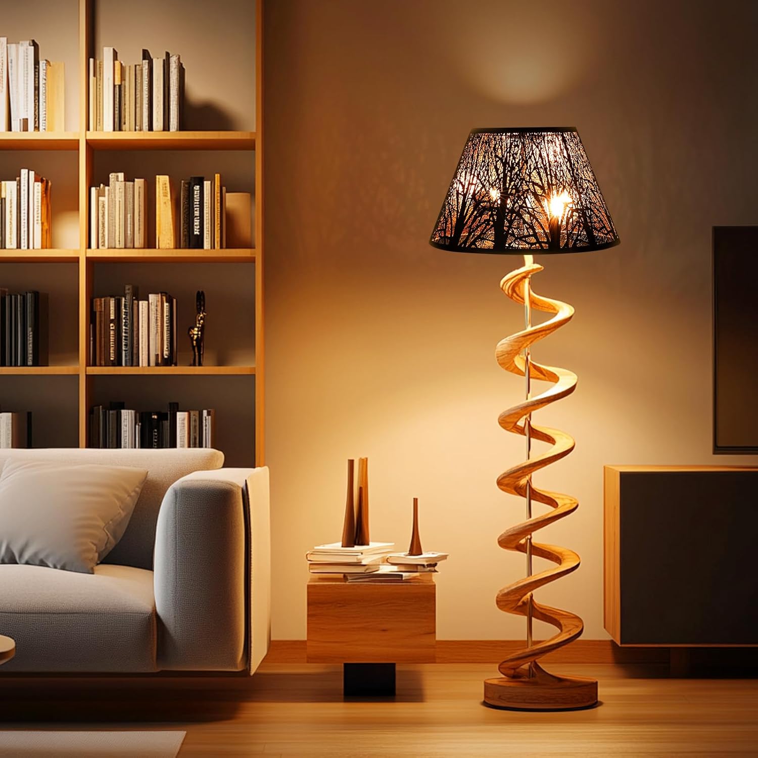 Medium Lamp Shade, ALUCSET Barrel Metal Lampshade with Pattern of Trees Lampshade for Table Lamp, 7x13x7.8 inch, Metal Lampshades, Spider - Image 9