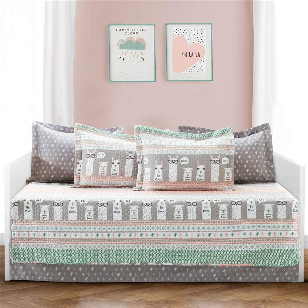 Lush Decor Llama Stripe Daybed Cover 6 Piece Set 39" W x 75" L Pink & Turquoise - Kids Bedding Set Twin Quilt - Daybed Bedding - Llama Decor - Image 6