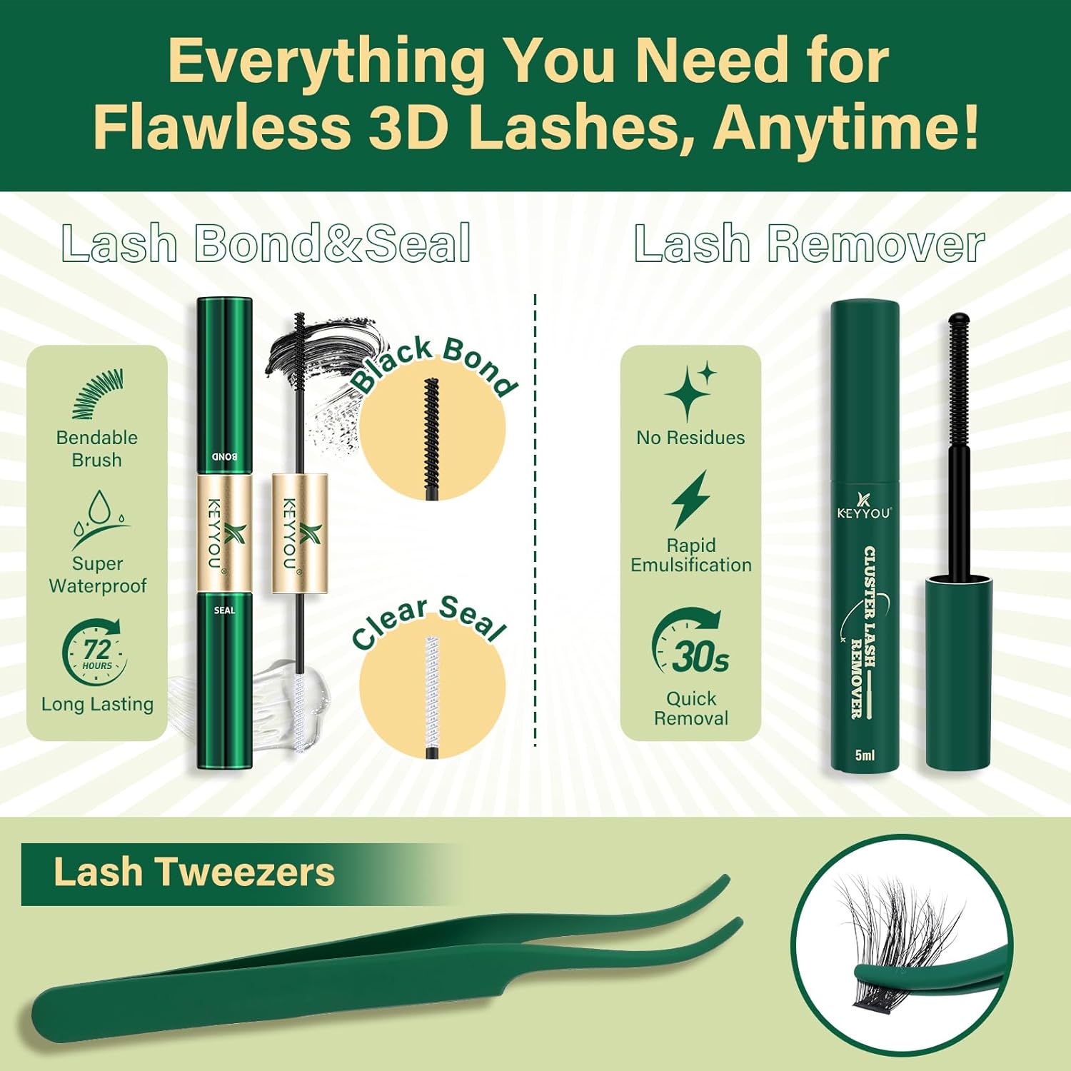 KEYYOU lash Clusters Kit 3D Effect Eyelash Clusters Kit 280pcs 80D100D 8-16MIX D Curl Individual Lashes Kit Wispy Lashes Volume Cluster Lashes Kit Natural Soft (3D Kit-80D100D-D-8-16MIX) - Image 6