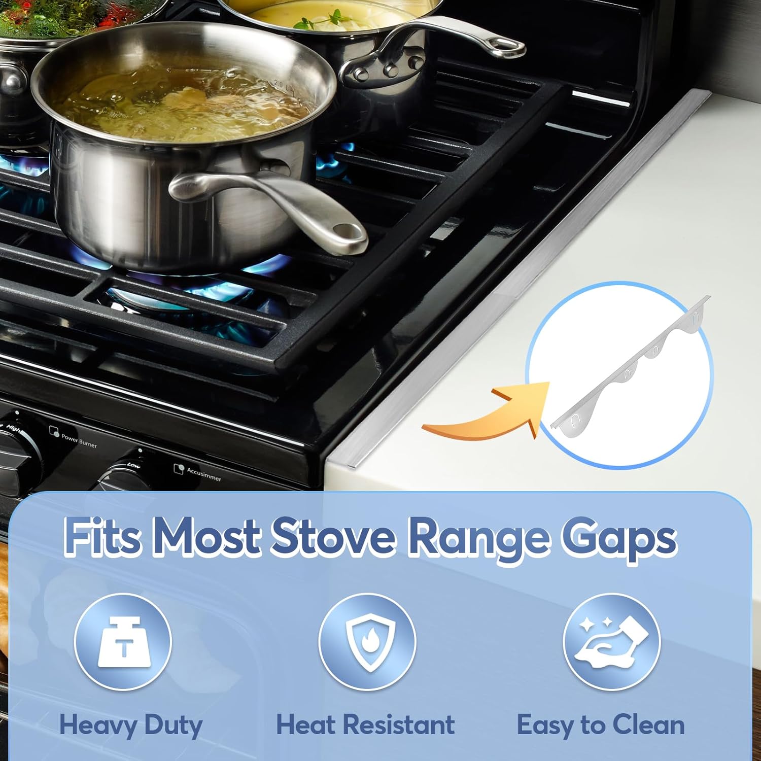 Stove Gap Covers, 2Pcs Stainless Steel Stove Guard, Adjustable Stove Gap Filler for Kitchen Counter Side Gap, 13.8" to 27.5" - Silver - Image 6