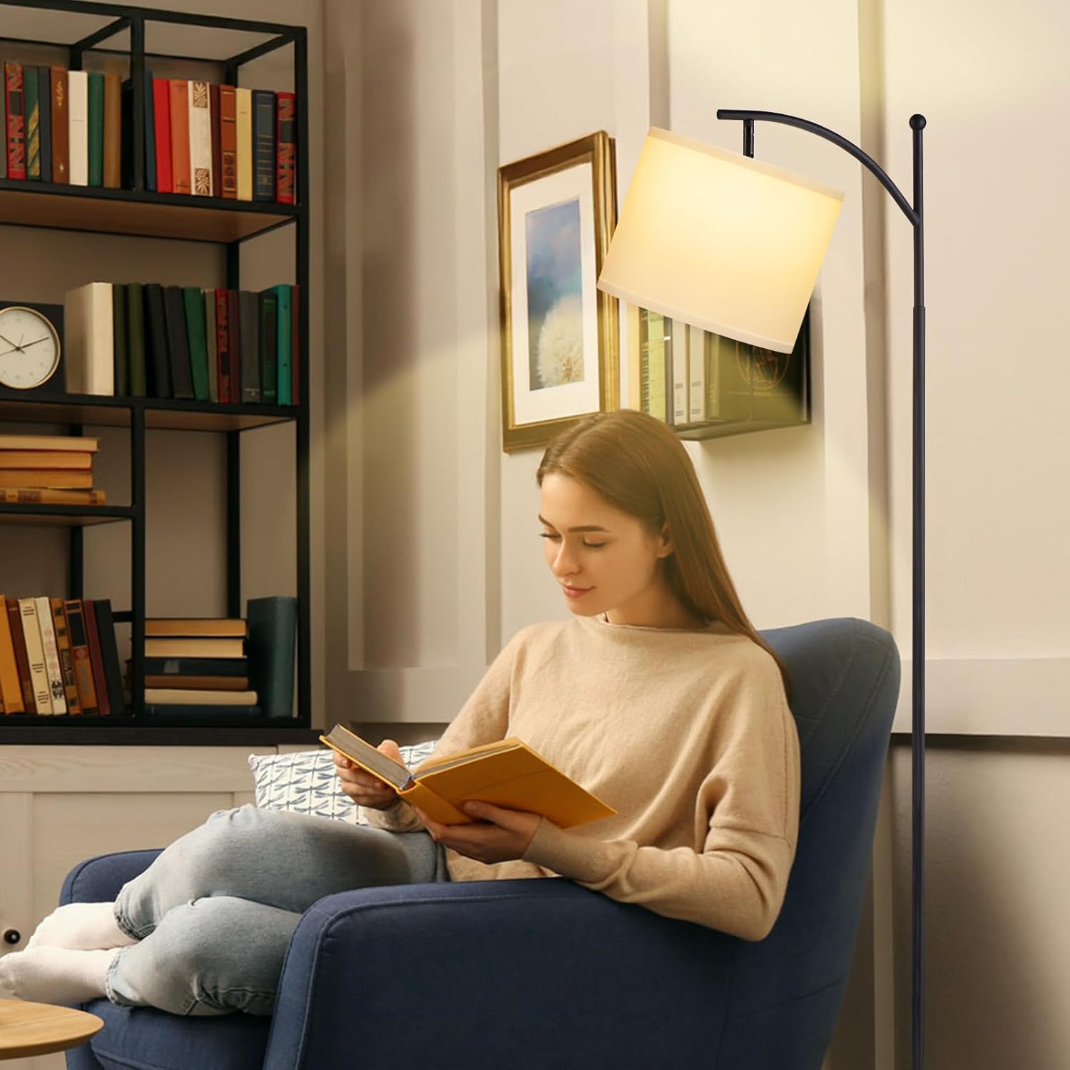 60" Floor Lamp With 3 Color Temperatures, Adjustable White Shade, Black Pole - Tall Lamp for Living Room, Bedroom, Office, Classroom, Dorm - 9W Bulb Included - Image 4