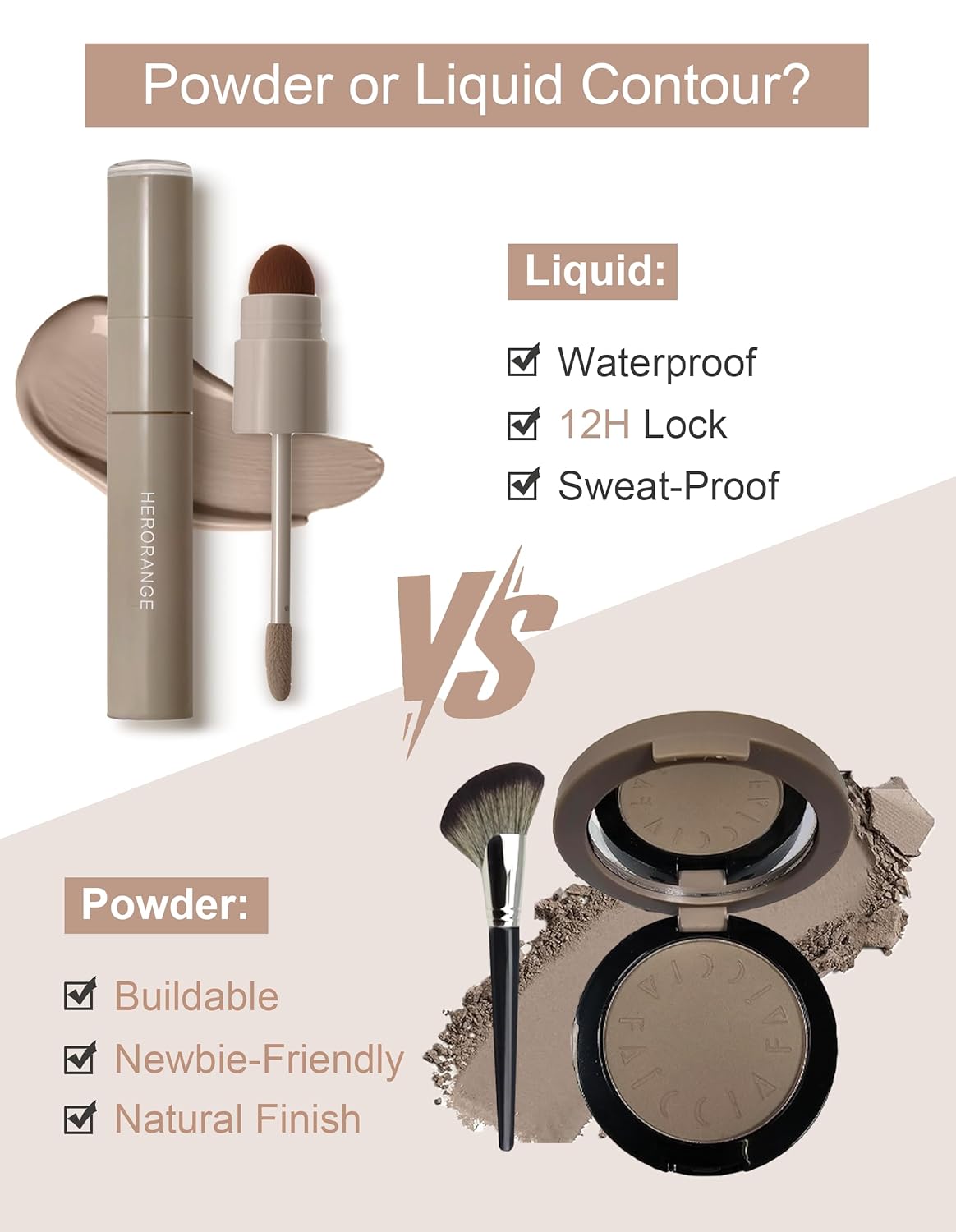 Cool Toned Contour Palette with Mirror, Taupe Grey Contour Powder for Fair Pale Light Cool Toned Skin, Nose Contouring Bronzer Powder with Face Brush - Image 9