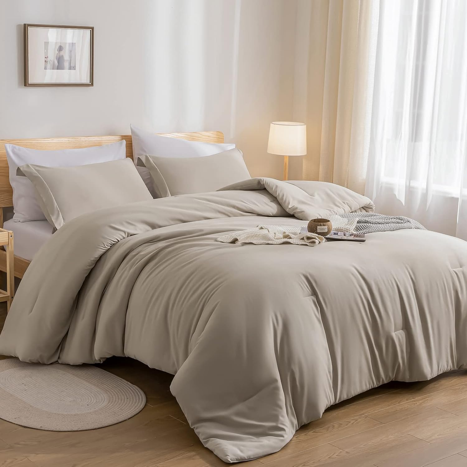 weigelia King Size Comforter Set 7 Pieces Oatmeal Comforter Set King Bed in a Bag Soft Fluffy Bedding Comforter with Sheets, Pillow Shams and Pillowcases for All Season - Image 4