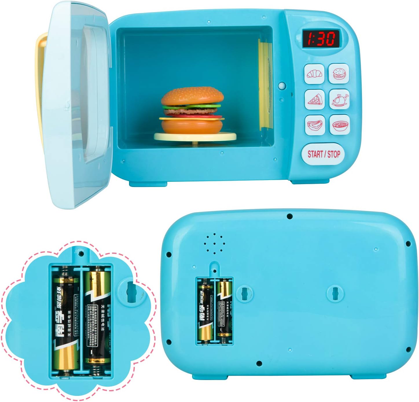 Microwave Toys Kitchen Play Set with Light Sound,Kids Pretend Play Electronic Oven with Play Food and 6 Color DIY Play-Dough for Children Ages 3+ Years (Blue) - Image 4