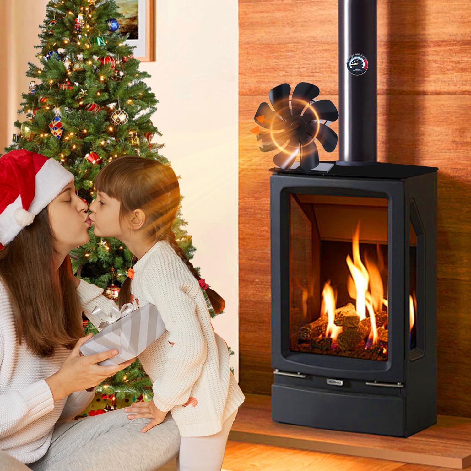 Tomersun Wood Stove Fan Heat Powered 8-Blade Stove Fan, Fireplace Fan for Wood Burning Stove/Pellet/Log Burner, w/Stove Accessories Thermometer & Aroma Pod - Image 8