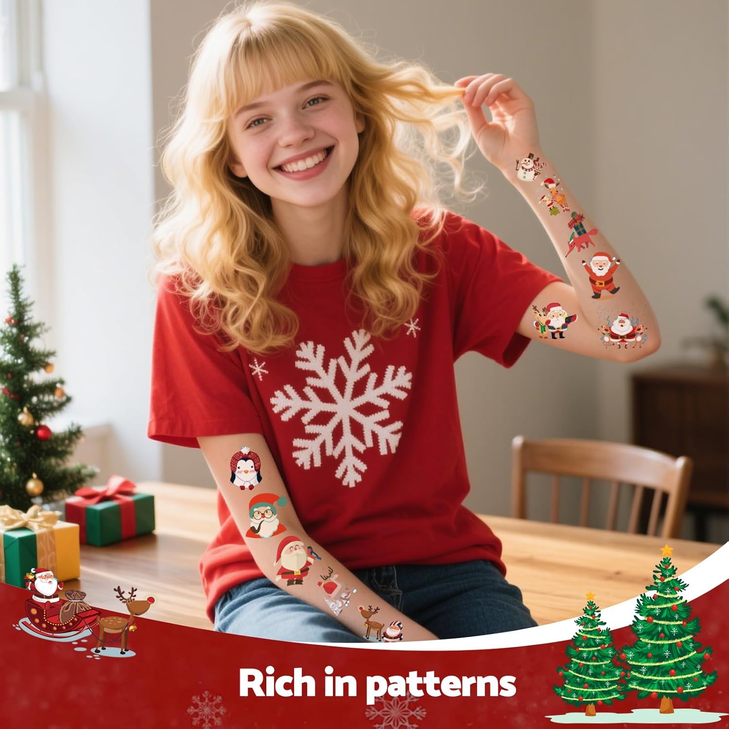 Christmas Temporary Tattoos for Kids - 20 Sheets Unique Non Repetitive Designs Christmas Stocking Stuffers for Boys and Girls,Xmas Decorations Supplies Christmas Party Favor for Kids 120+ - Image 2
