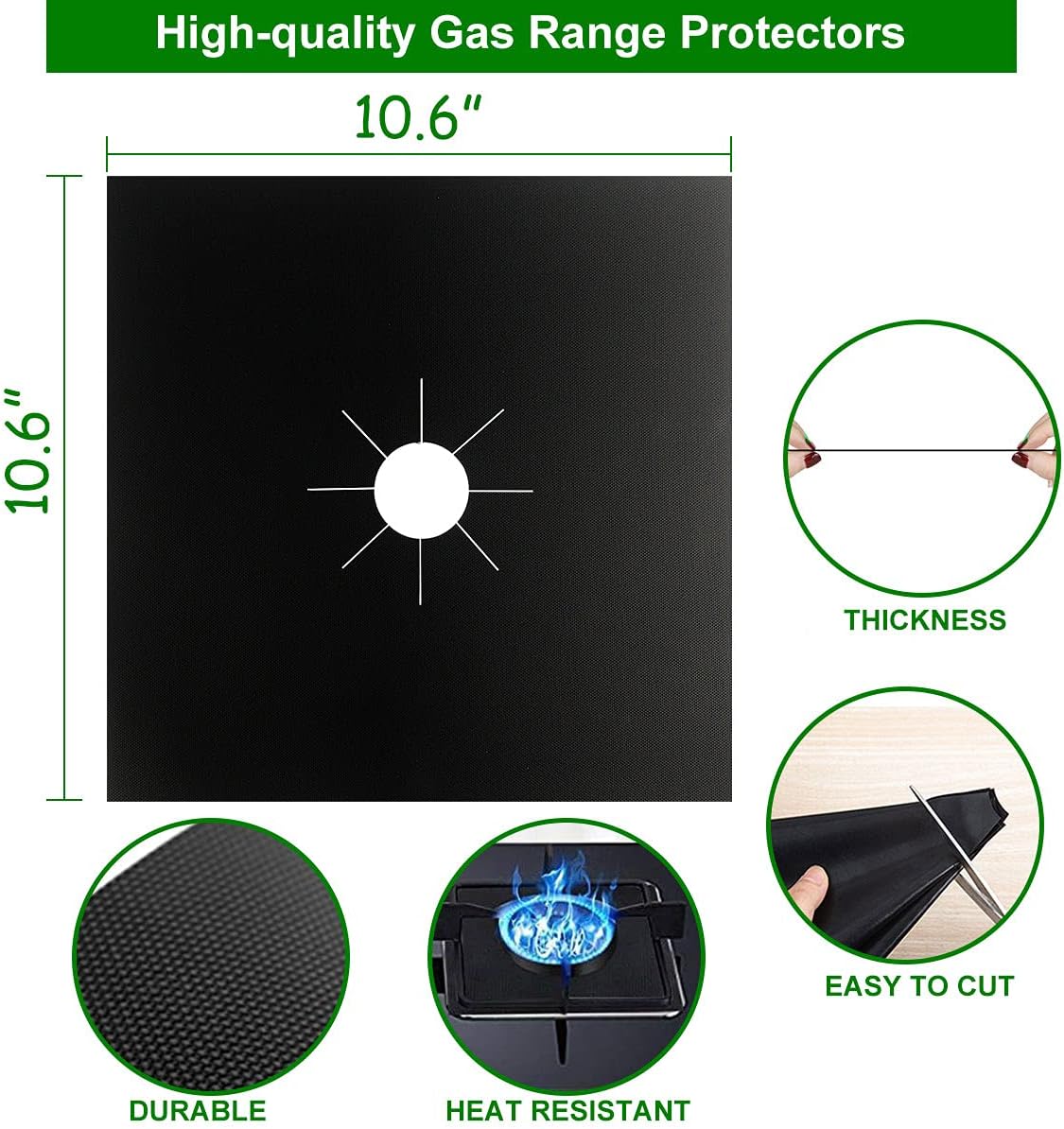Gas Stove Burner Liners, 10 Pack 0.3mm Non-Stick Reusable Gas Range Protectors Stove Top Covers for Gas Burners Heat-resistant,Double Thickness, Dishwasher Safe 10.6”x10.6” - Image 3