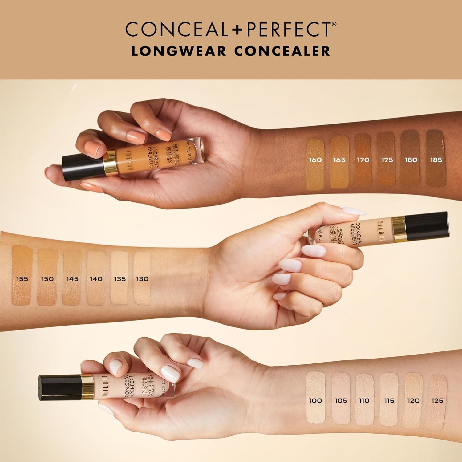 Milani Conceal + Perfect Longwear Concealer Full Coverage Infused with Hyaluronic Acid & Vitamin E, Cover Dark Circles, Blemishes & Skin Imperfections for Long-Lasting Wear - Medium Beige - Image 4
