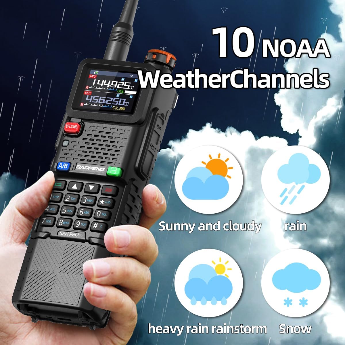 BAOFENG Ham Radio Handheld Long Range 5RH PRO GPS 10W Walkie Talkies NOAA Weather Receiver Two Way Radio Rechargeable 3800mAh Battery with USB-C Charger Tri Band Antenna for Hunting Gear,2 Pack - Image 9