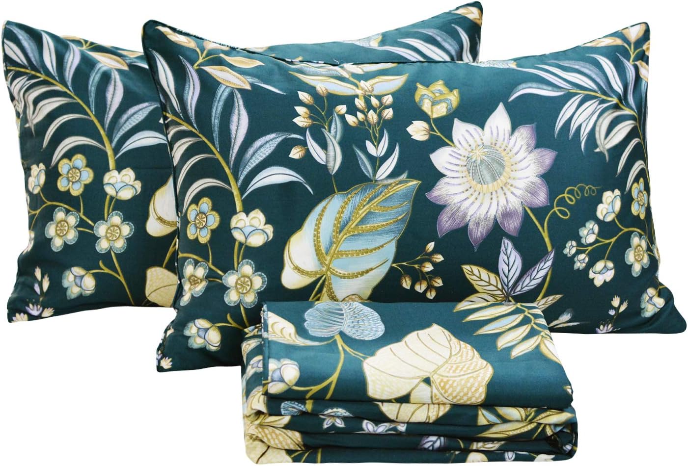 FADFAY Sheets Set Queen Teal Elegant Floral Sheets Tropical Plam Leave Sunflower Bedding 800 Thread Count Luxury Summer Bedding 100% Egyptian Cotton Deep Pocket Bed Sheets Set, 4 Pieces-Queen Size
