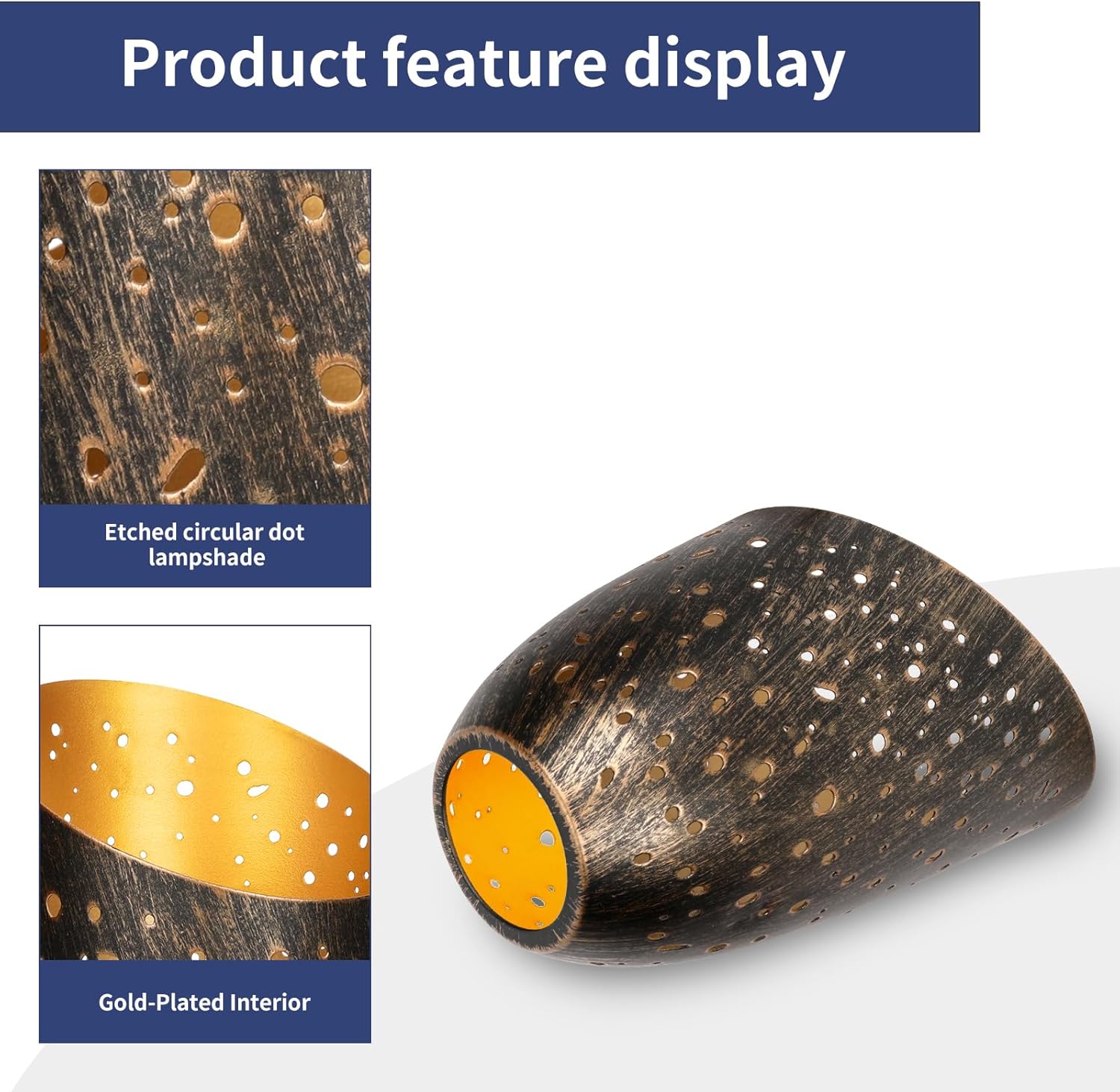 Metal Small Cut Corner Lamp Shade Laser Star Bevel Floor Lampshade Bronze Outside And Gold Inside 4.4" Top X 5.9"Height (2 Pcs) - Image 2