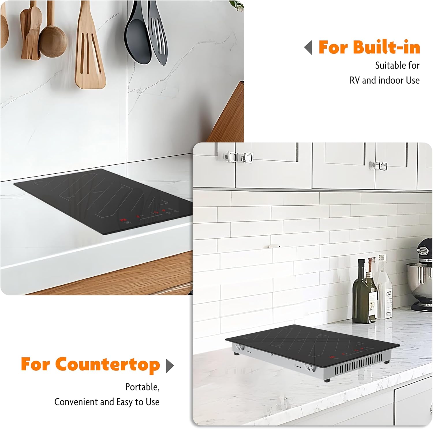 12 Inch Induction Cooktop 2 Burners, 1700W Built-in & Countertop Electric Stove with Plug, Slide Control, 9 Power Levels, Timer & Child Lock, 120V for Fast Heating - Image 7