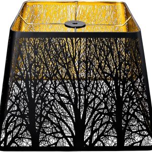 Medium Square Lamp Shades, ALUCSET Metal Lampshade with Pattern of Trees for Table Lamp and Floor Light, 9 x 12 x 8.8 Inch, Spider (Black/Gold)