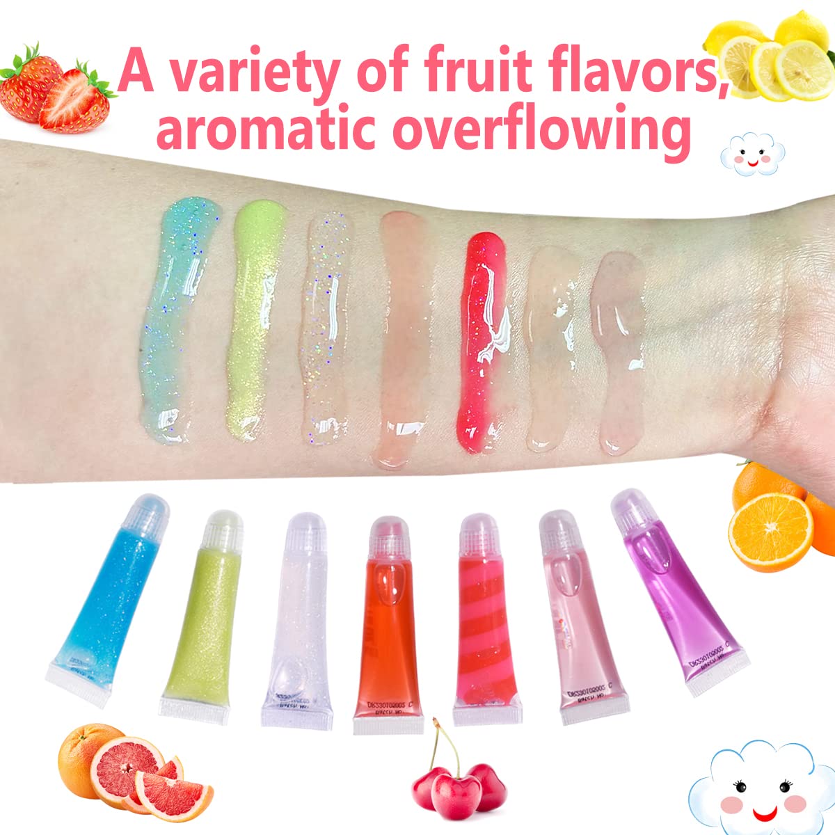 M&U Sparkle Lip Gloss Set with Handbag, 7Pcs Assorted Flavors Hydrating Lip Balm Party Favor Make-up for Kids and Teens Ages 5+ - Image 4