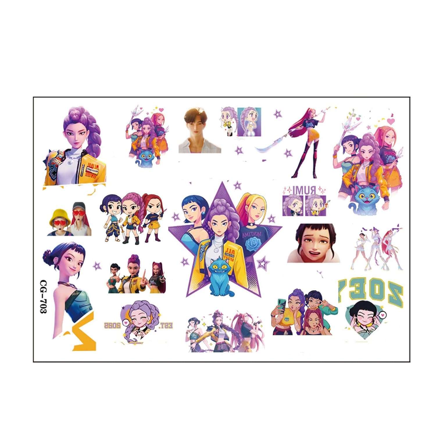 4Sheet 64Design K-Pop Temporary Tattoos For Kids - 64Pcs Anime Movie Cartoon Temporary Tattoos Stickers for Party Favors Girl Boys Home Activity Class Prizes Carnival Christmas Rewards - Image 5