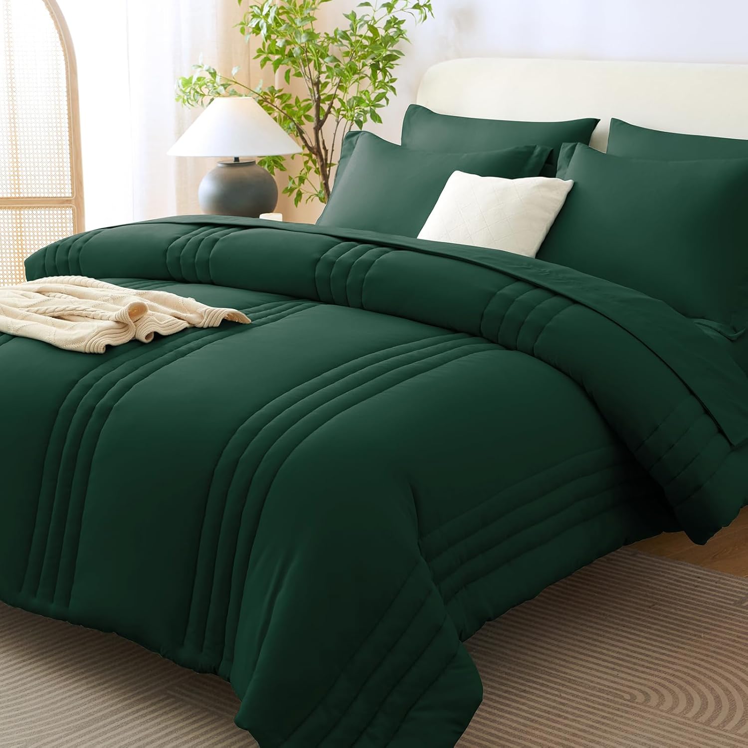 CozyLux Full Size Comforter Sets – 7 Piece Bed in a Bag Emerald Green Comforter Set with Sheets Bed Set All Seasons, Soft Bedding Set with Down Alternative Comforter, Sheets, Pillowcases & Shams