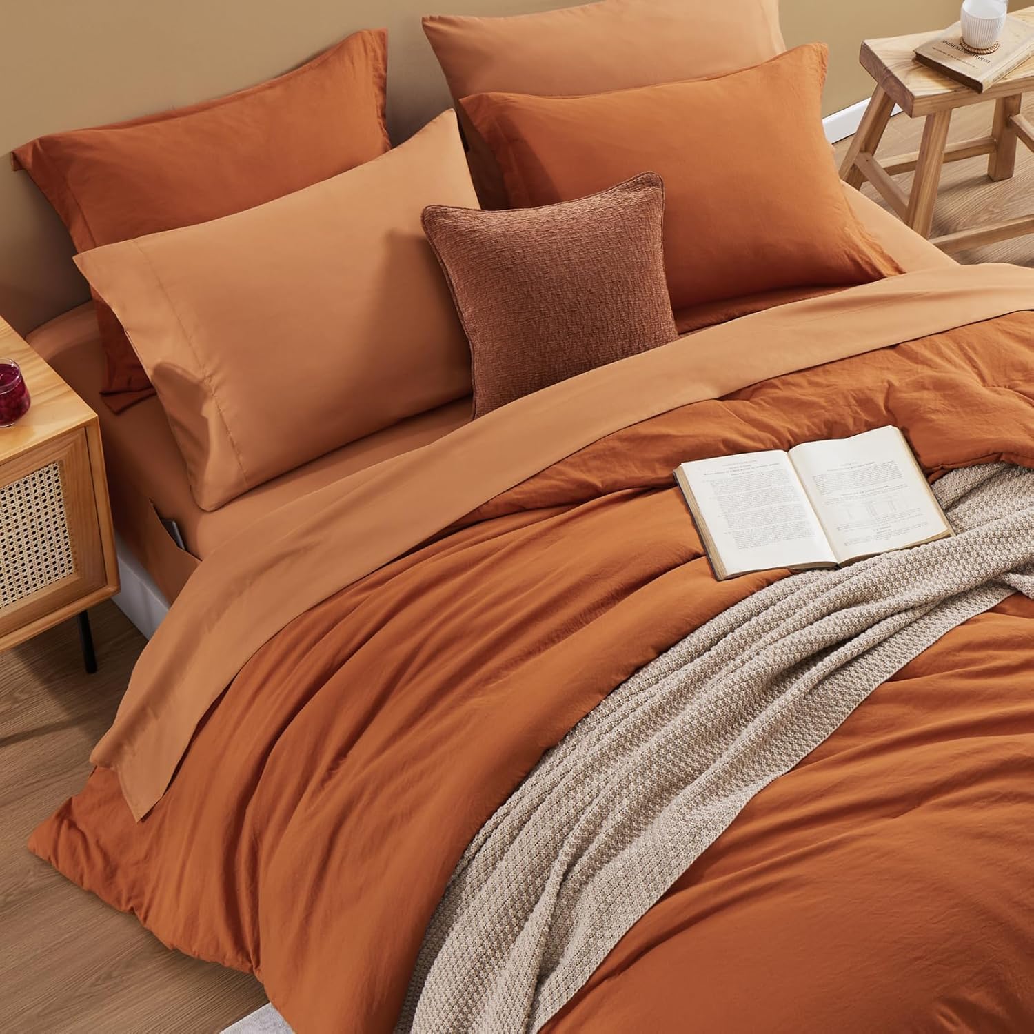 WRENSONGE Queen Comforter Set- 7 Pieces Soft Burnt Orange Bed in a Bag with Fitted Sheet, Flat Sheet, 2 Shams, and 2 Pillowcases-Warm Bed Sets Fall Comforter for All Seasons - Image 2
