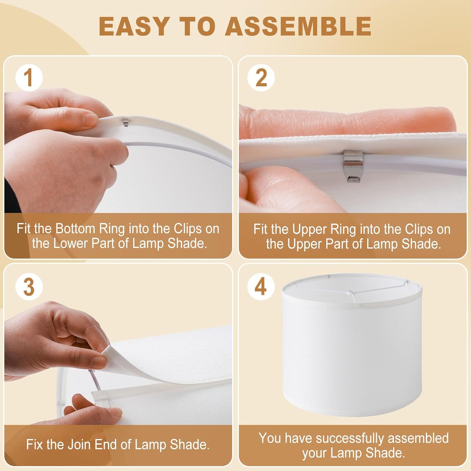 Lamp Shades Set of 2, 12"x12"x10" Large White Linen Drum Lampshade for Table Lamps Floor Lamp, Natural Linen Fabric Replacement Lamp Shade, Hand Crafted Medium Lampshade, Easy Assembly - Image 5