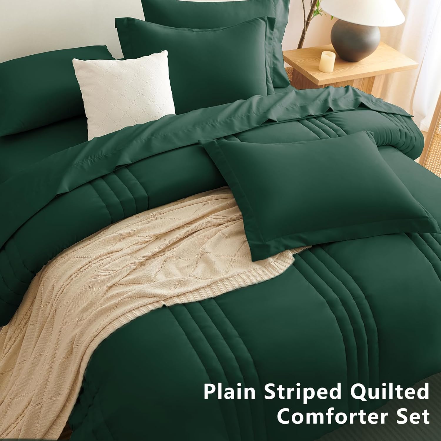 CozyLux Full Size Comforter Sets - 7 Piece Bed in a Bag Emerald Green Comforter Set with Sheets Bed Set All Seasons, Soft Bedding Set with Down Alternative Comforter, Sheets, Pillowcases & Shams - Image 5