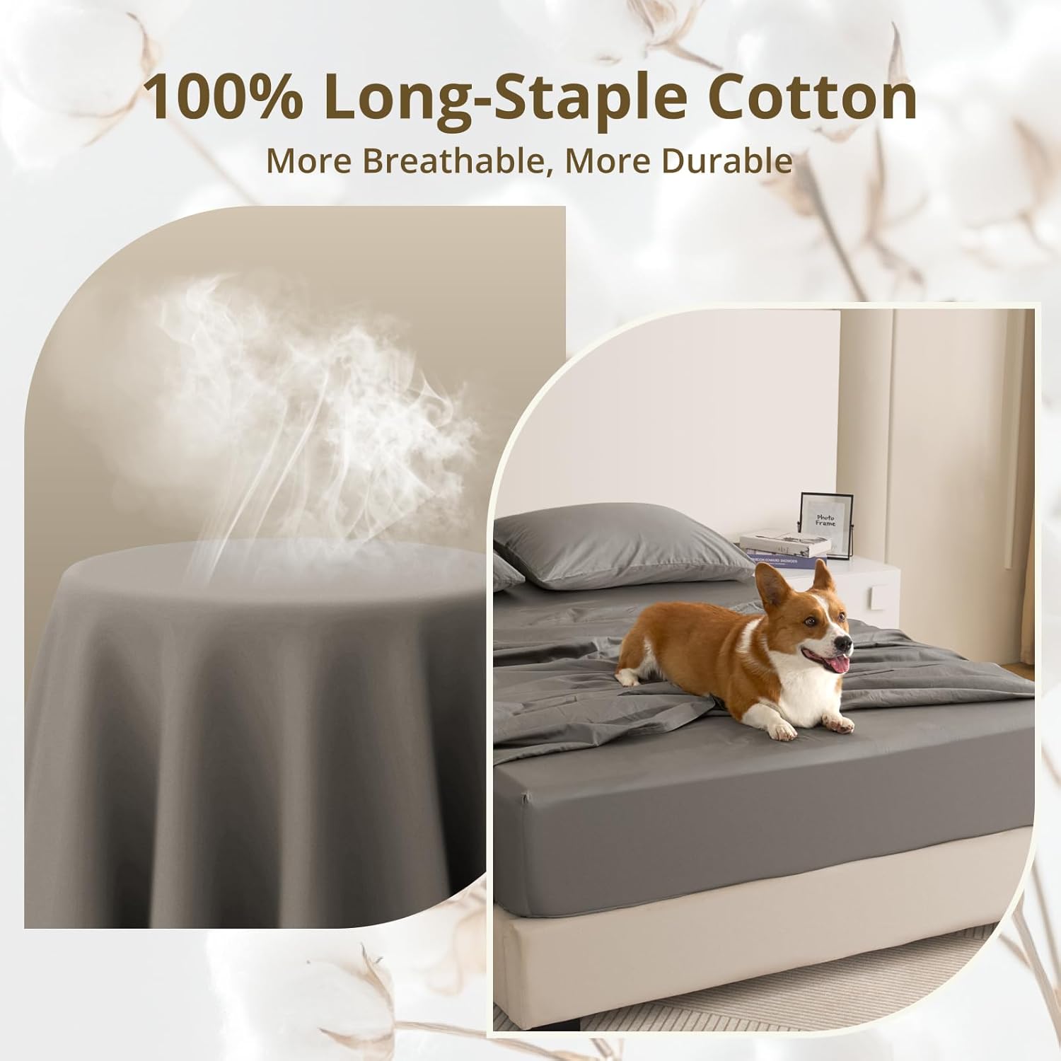 Queen Bed Sheets Set, 4PCS 100% Egyptian Long-Staple Cotton Bedding Sheets with Dual-Lock System, Luxury Soft and Comfort, 1000 Thread Count, Deep Pocket Fits 8" to 17" Mattress - Image 5