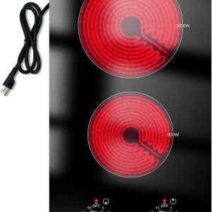 AMZCHEF 12Inch 2 Burner Electric Cooktop, 1800W/11Levels 2 Burners Stove Top With Knob Control Countertop & Built-in Radiant Electric Stove with Residual Heat Indicator