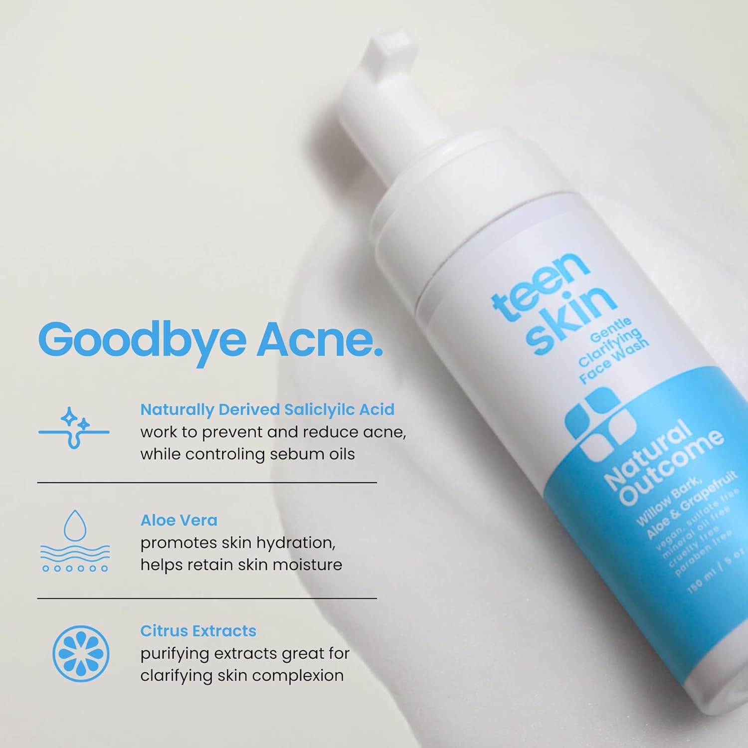 natural outcome Teen Skin Face Wash | Gentle Foaming Daily Boys & Girls Facial Cleanser Lotion | Natural Non-toxic Ingredients | For Teens, Preteens & Kids Looking to Prevent Acne | 5 oz - Image 6