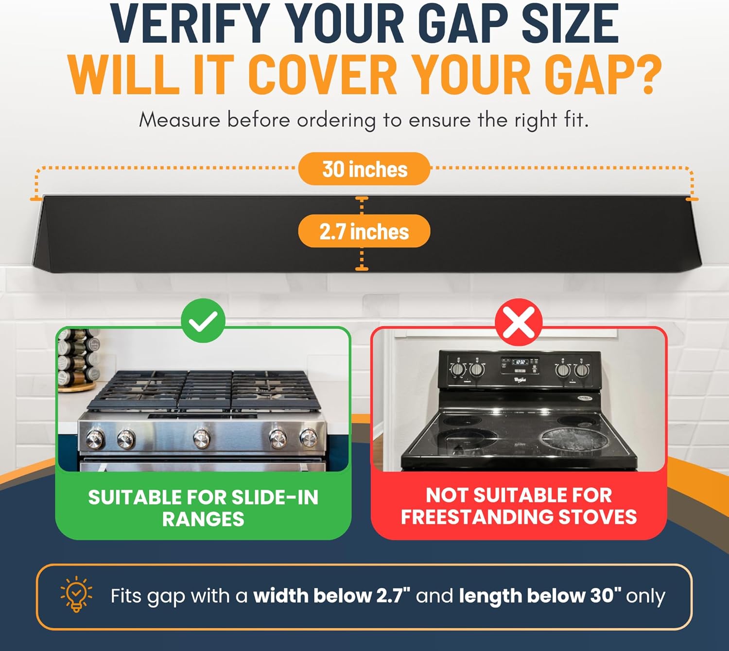 30” Slide In Range Gap Filler Kit, Slide-In Range Rear Gap Filler & Range Trim Kit, Universal Stove Gap Cover Between Stove and Wall Guard, Aluminum Cooktop Trim Kit for Whirlpool & Most Brands, Black - Image 4